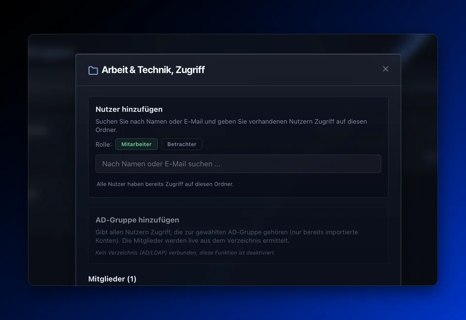 Freigabe eines Ordners an Teammitglieder