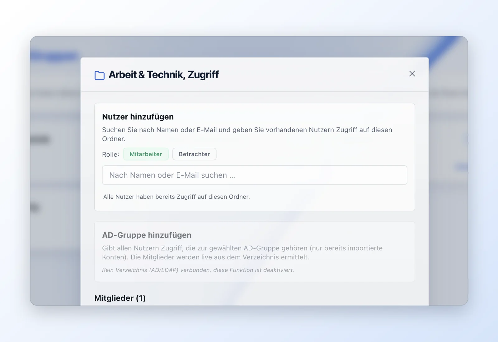 Freigabe eines Ordners an Teammitglieder